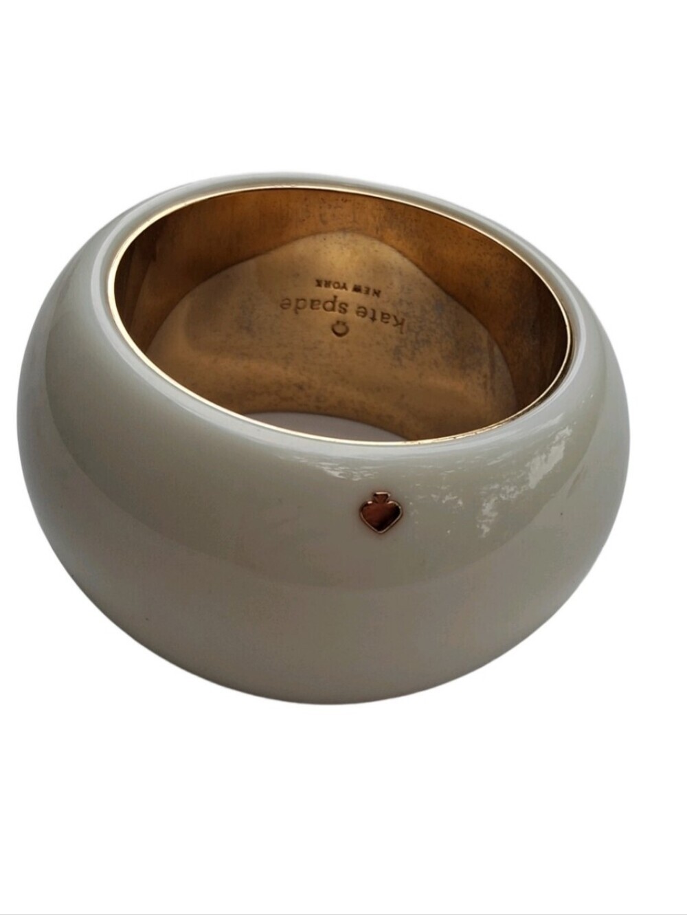 RARE KATE SPADE 2" Wide Chunky Cream Enamel Mega Dome Bangle Bracelet Statement